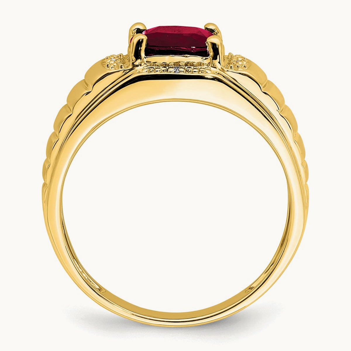 Cushion Created Ruby and Diamond Mens Ring — photo set