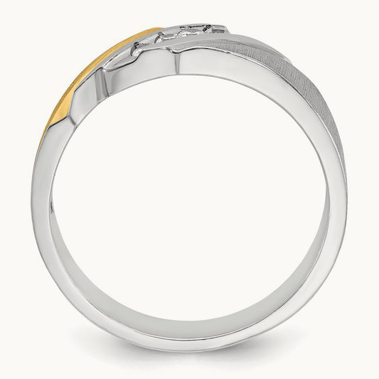 14ktt IBGoodman Men's Polished Satin & Grooved 4-Stone Diamond Ring