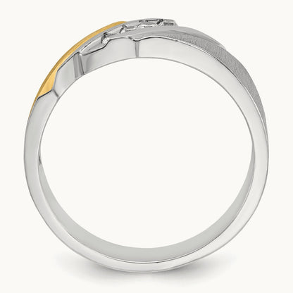 14ktt IBGoodman Men's Polished Satin & Grooved 4-Stone Diamond Ring