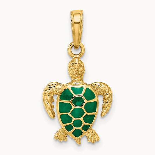 Green Enameled Sea Turtle Pendant — 22mm