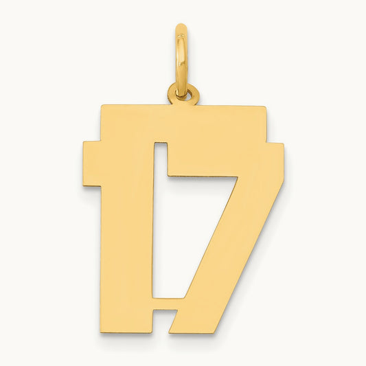 Medium Polished Number 17 Charm, 14K
