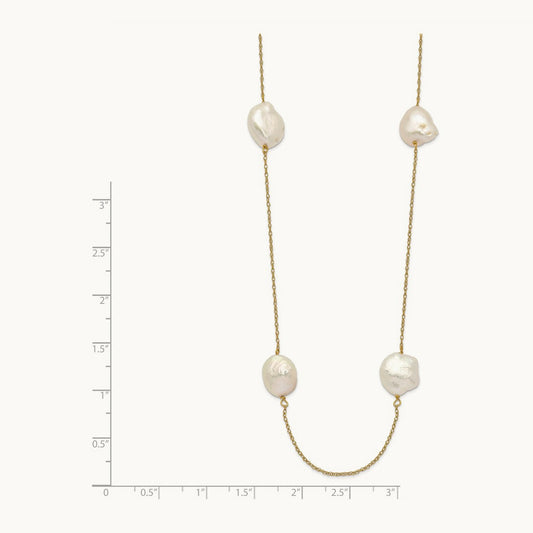 10- White Keshi Freshwater Cultured Pearl 7-station Necklace, 11mm, 14K