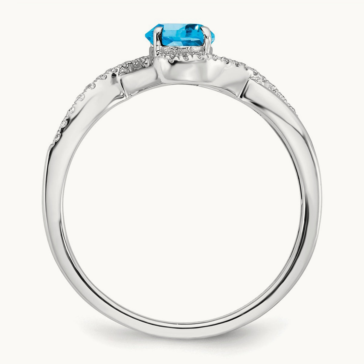 Oval Blue Topaz and Diamond Twist Ring, 14K White Gold