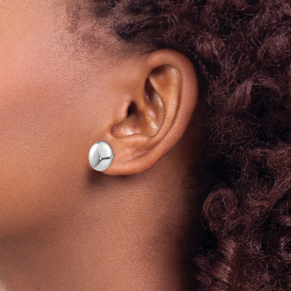 Polished Button Post Earrings — 14K White Gold, 12mm