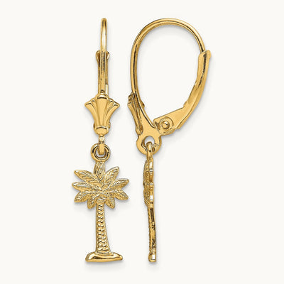 Mini Palmetto Palm Tree Leverback Earrings, 14K