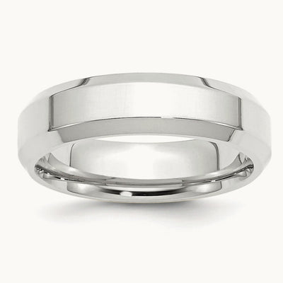 Bevel Edge Comfort Fit Band, 6mm, 10K White Gold