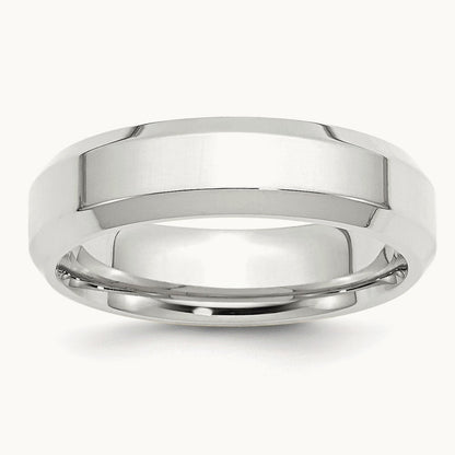 Bevel Edge Comfort Fit Band, 6mm, 10K White Gold