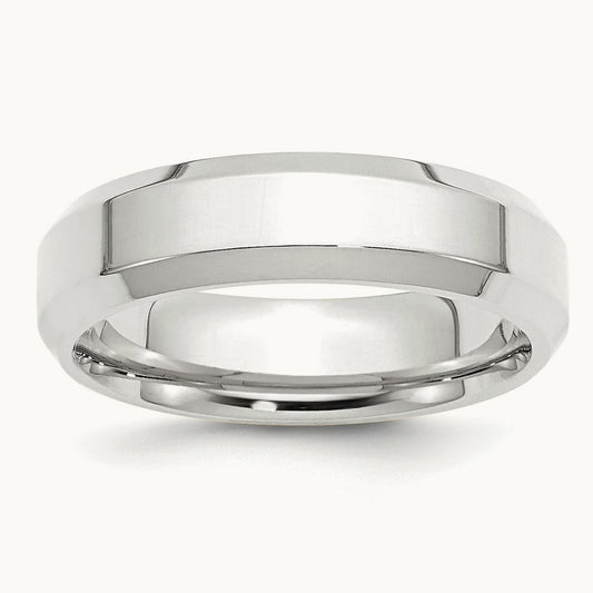 Bevel Edge Comfort Fit Band, 6mm, 10K White Gold