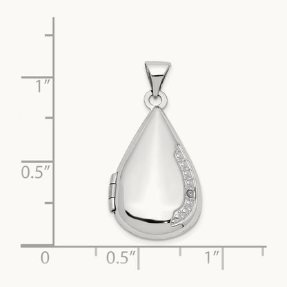 Tear Drop Diamond Locket, 21mm, 14K White Gold