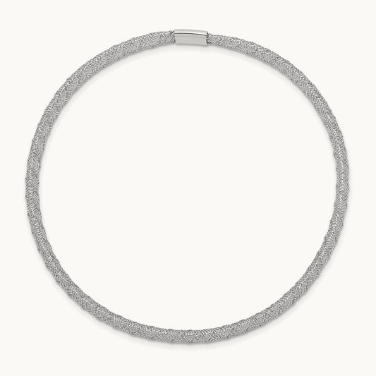 Plating Stretch Mesh Bracelet, 14K with White Rhodium