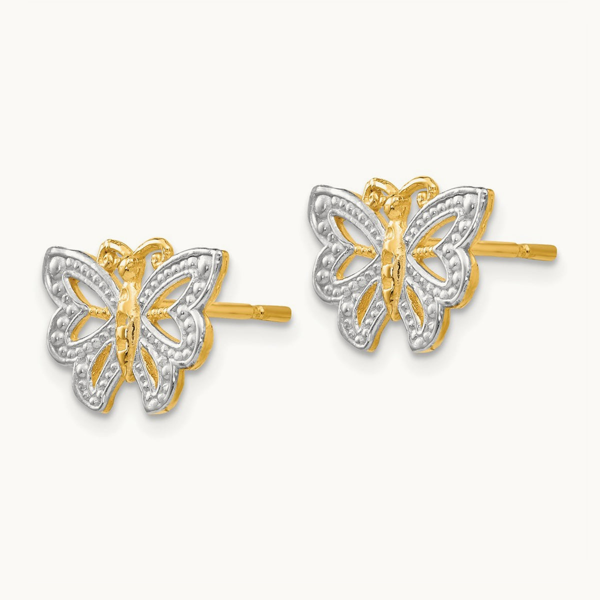 Butterfly Post Earrings — 14K Two-Tone Gold, 8mm