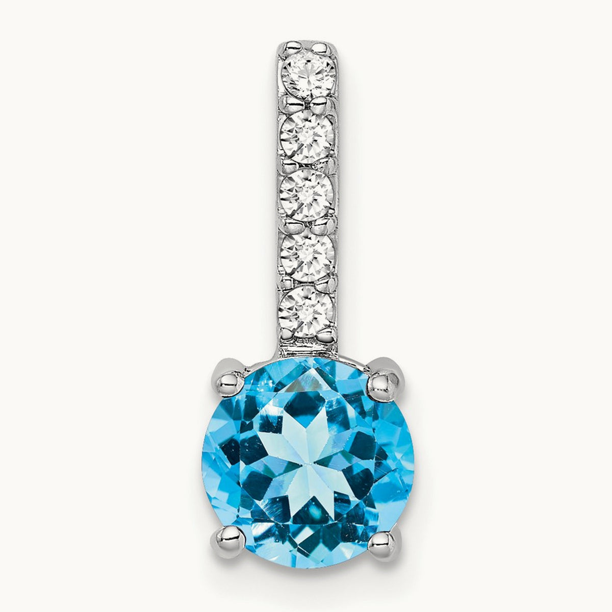 Round Blue Topaz and Diamond Pendant, 14K White Gold