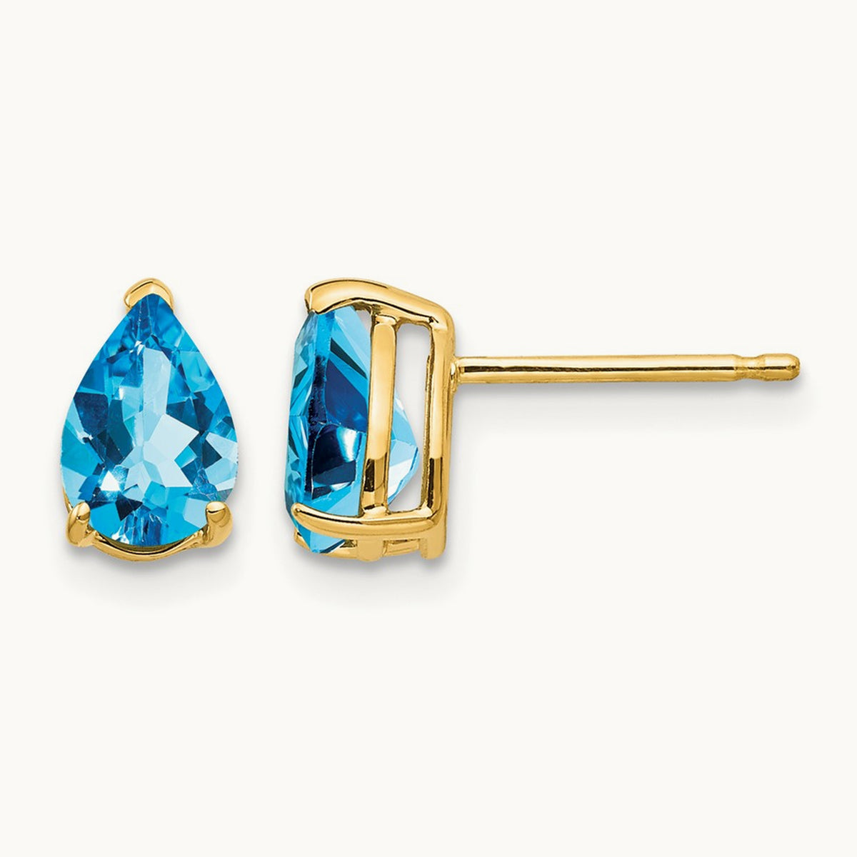 7x5mm Pear Blue Topaz Earrings, 14K