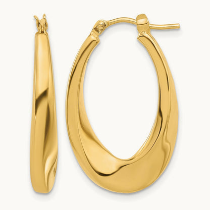 Polished Hollow Oval Twist Hoop Earrings — 14K Yellow Gold
