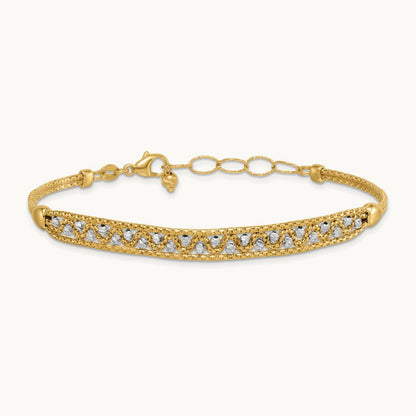 Textured and D/C Beaded w/1 inch ext Bracelet, 14K Two-tone