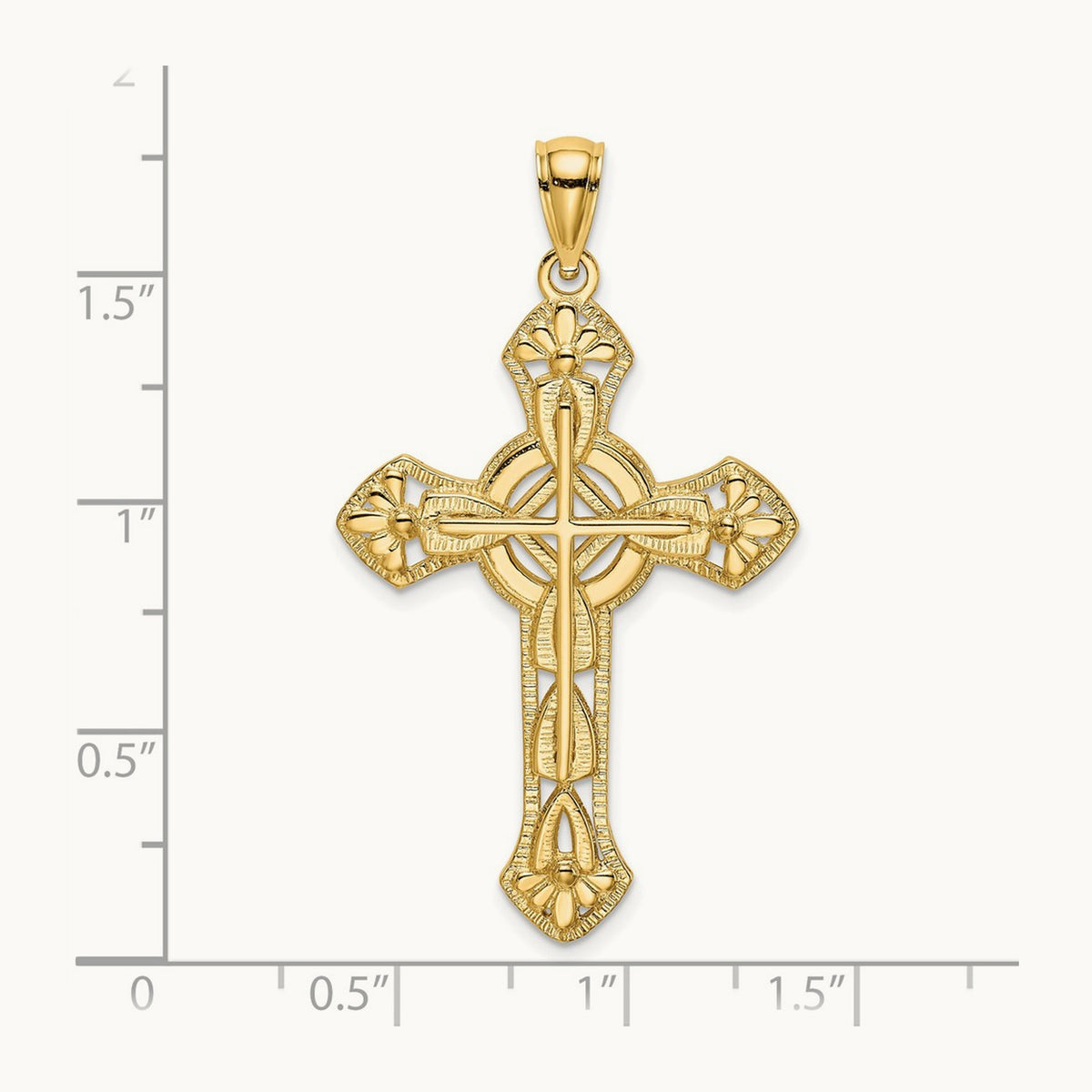 Cut-Out Floral Cross Pendant, 14K
