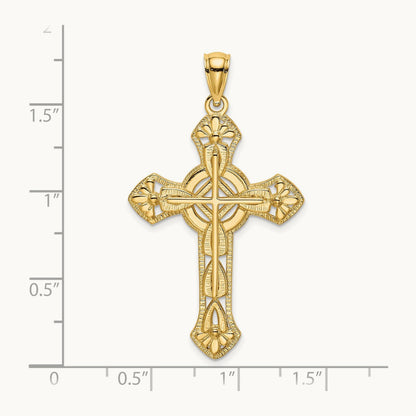 Cut-Out Floral Cross Pendant, 14K