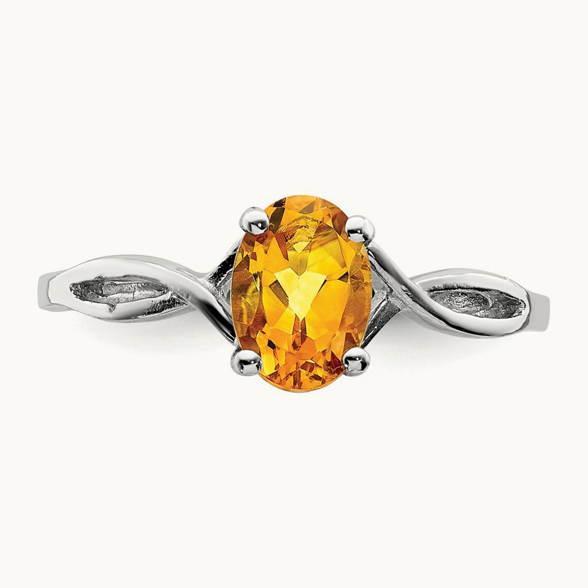 7x5mm Oval Citrine ring, 14K White Gold