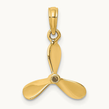 3-D w/ 3 Blades Propeller Charm, 14K
