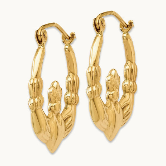Polished Claddagh Hoop Earrings, 14K