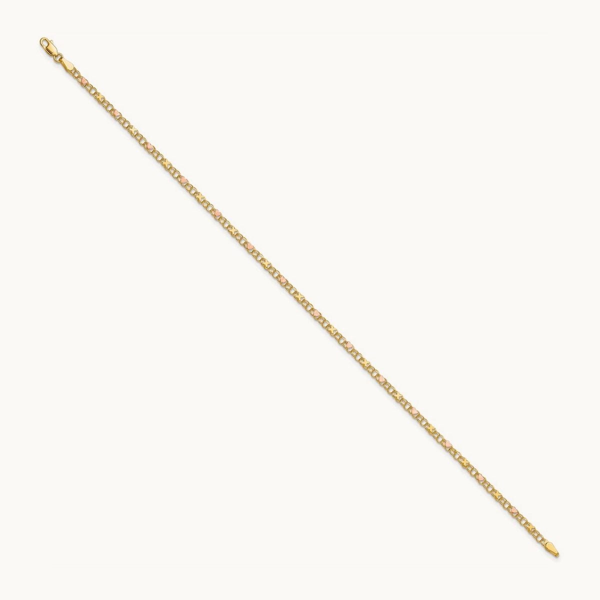 X's and Hearts 10in Anklet, 14K with Rose