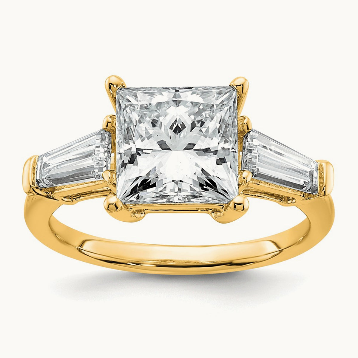 Princess & Baguette Engagement Ring — 14K Yellow Gold, 3 3/4 ct, 7