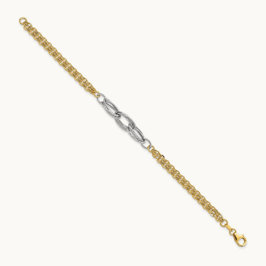 D/C & Polished 7.5in Fancy Link Bracelet, 14K Two-tone
