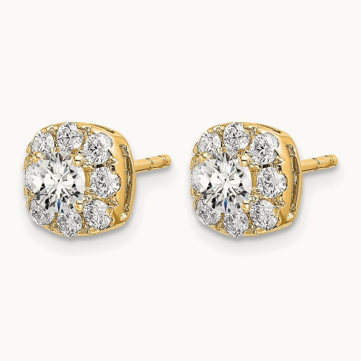 Cushion Halo Post Earrings, 0.25-1.00 ct tw Lab-Grown Diamond — 1 ct, 14K Yellow Gold