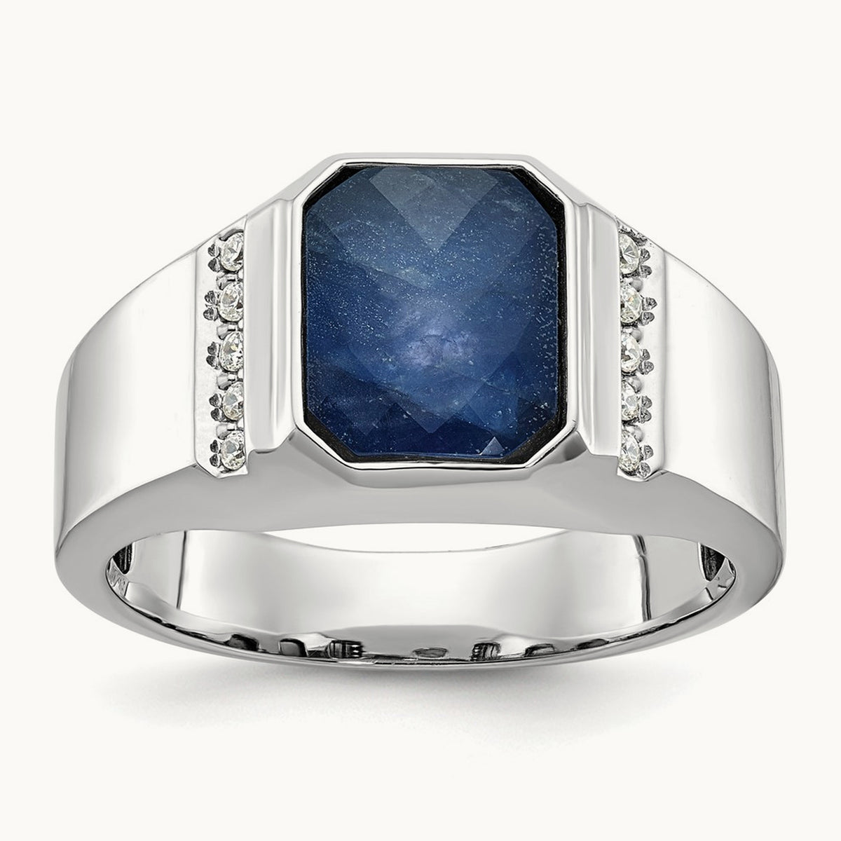 IBGoodman Sapphire Doublet/Diamond Complete Ring, 14K White Gold