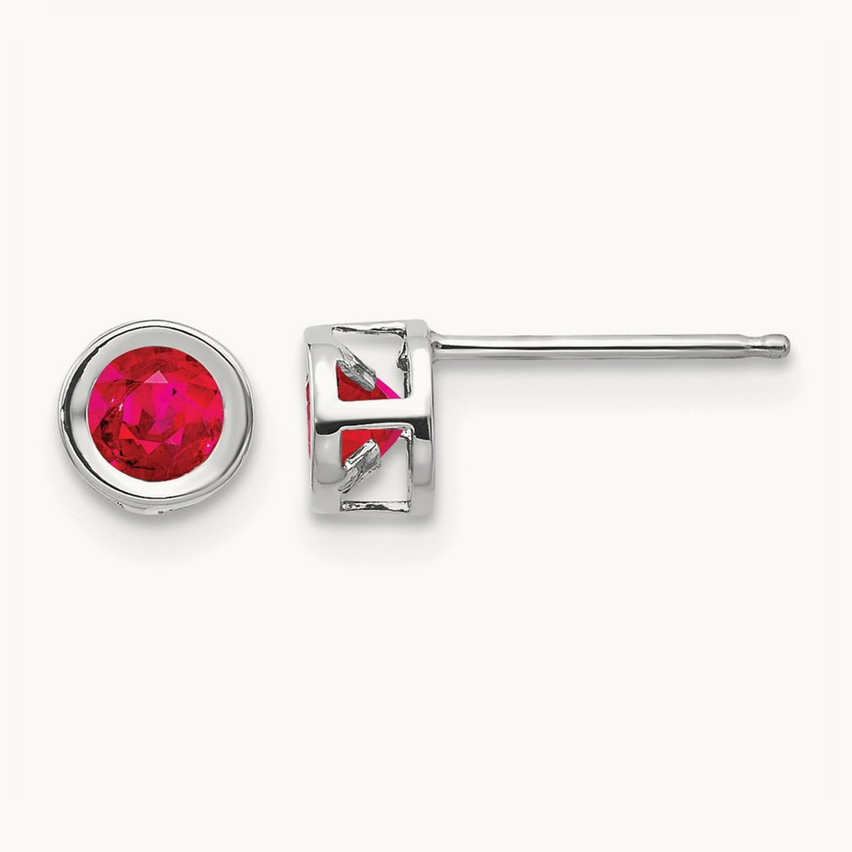 July Ruby Earrings, 4mm, 14K White Gold