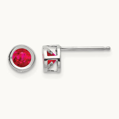 July Ruby Earrings, 4mm, 14K White Gold