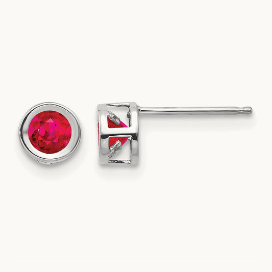 July Ruby Earrings, 4mm, 14K White Gold