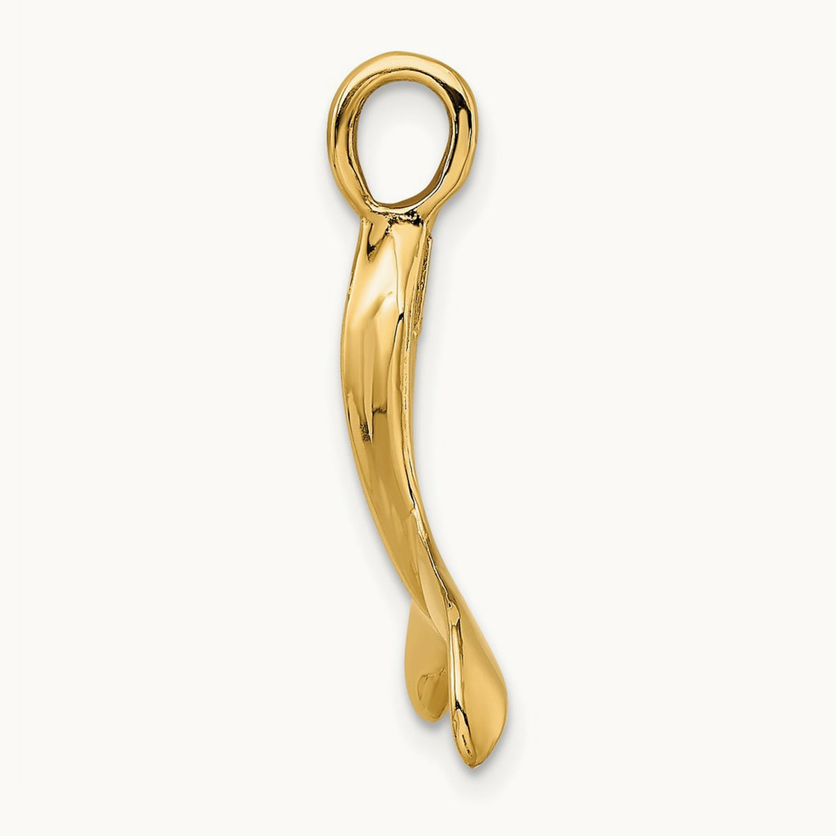 3-D Polished Whale Tail Charm — 14K Yellow Gold