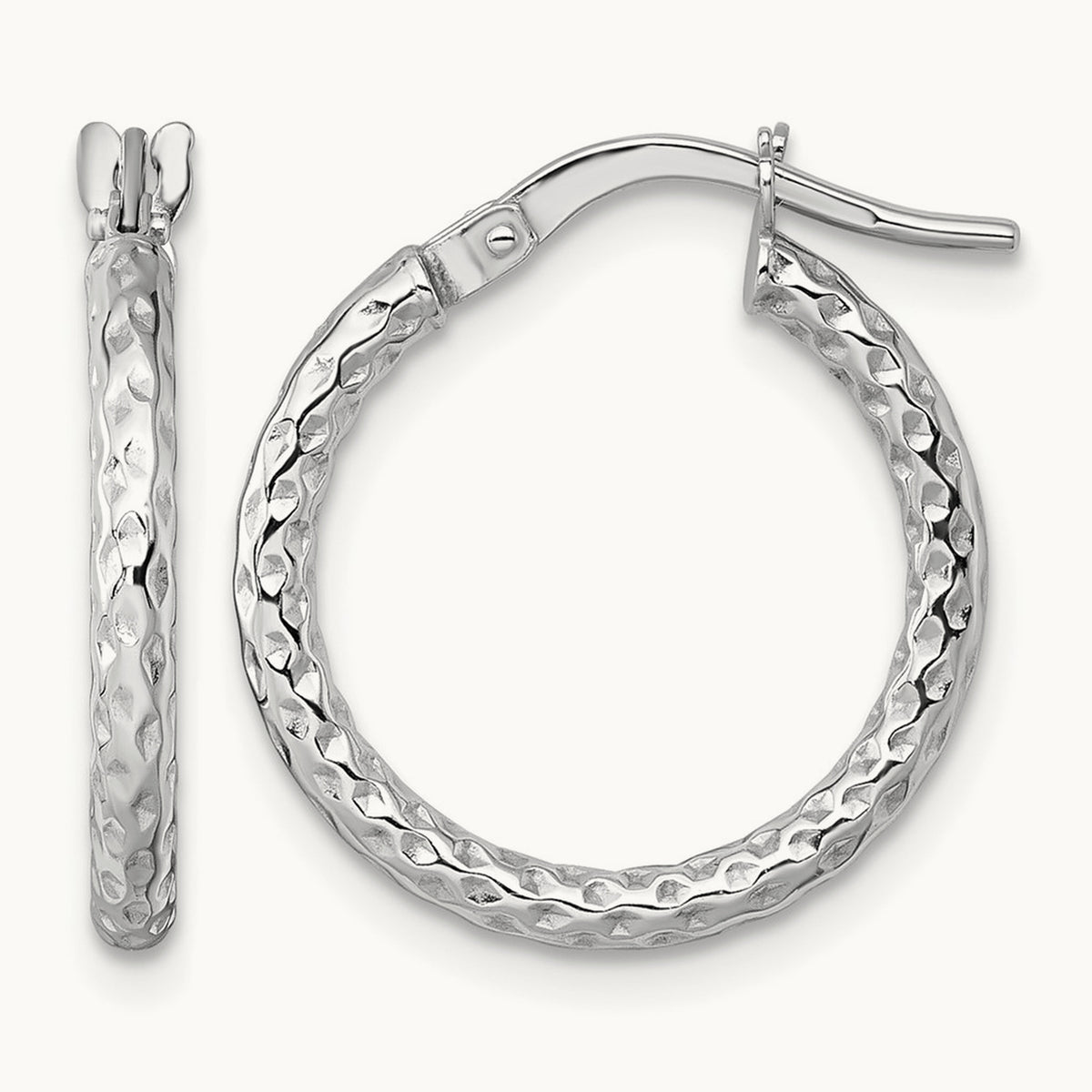 Polished Diamond-cut Hoop Earrings — 14K White Gold, 18mm