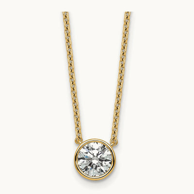 Bezel Set Necklace, 1.00-4.00 ct tw Lab-Grown Diamond — 1 ct, 14K Yellow Gold