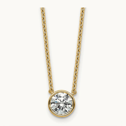 Bezel Set Necklace, 1.00-4.00 ct tw Lab-Grown Diamond — 1 ct, 14K Yellow Gold