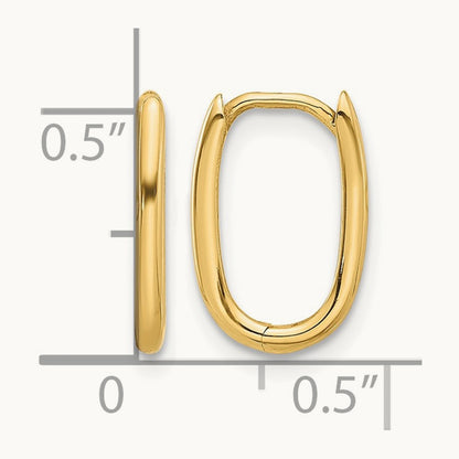 Polished Oval Hinged Hoop Earrings — 14K Yellow Gold, 9.25mm