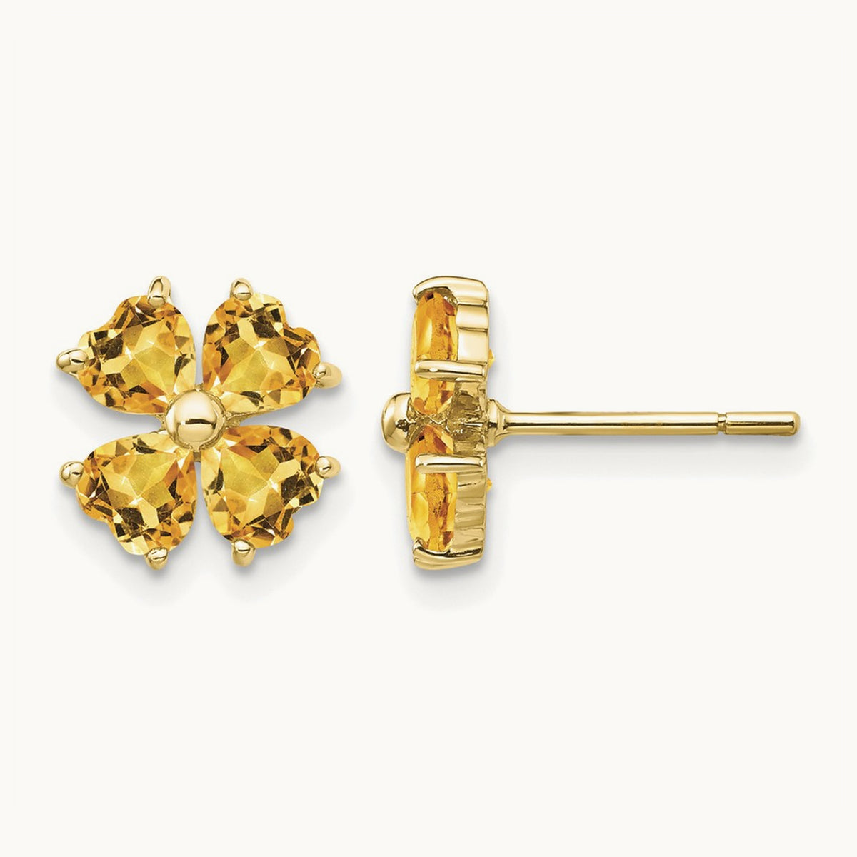 Heart-shaped Citrine Flower Post Earrings, 14K