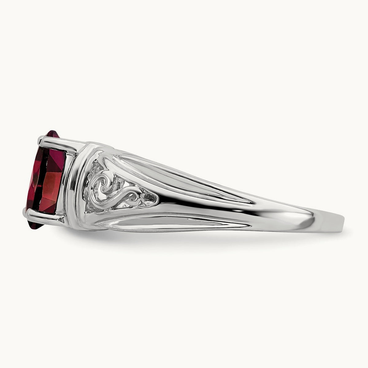 7x5mm Oval Garnet ring, 14K White Gold