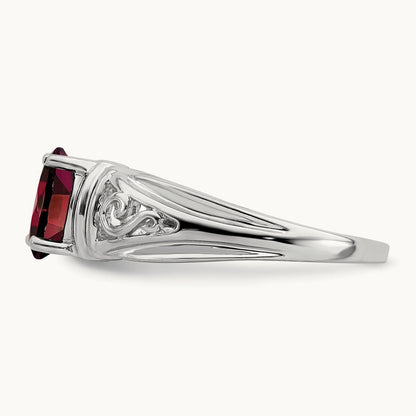 7x5mm Oval Garnet ring, 14K White Gold