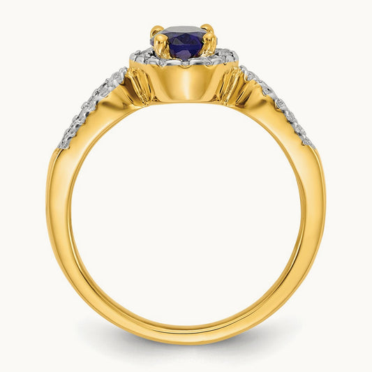 Oval Created Sapphire Ring — 14K Yellow Gold, 7