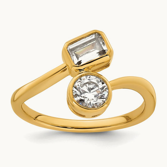 2 Stone Bezel Set Fashion Ring — 14K Yellow Gold, 7