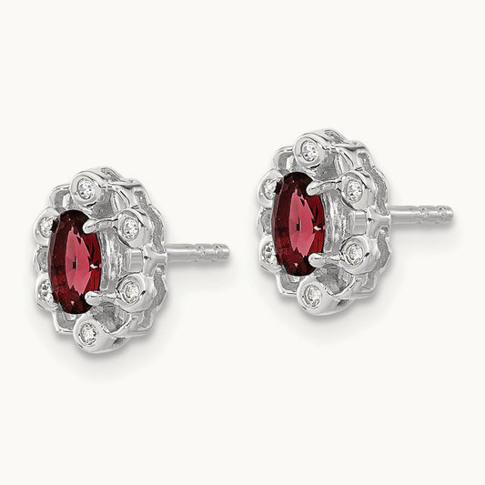 Created Ruby Halo Post Earrings, 0.05 ct tw Lab-Grown Diamond