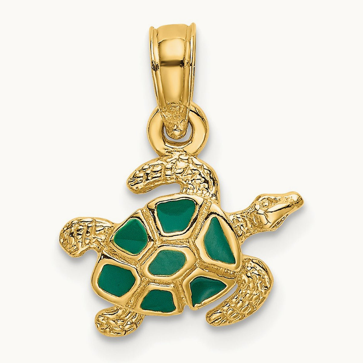 Textured and Enameled Sea Turtle Charm, 14K
