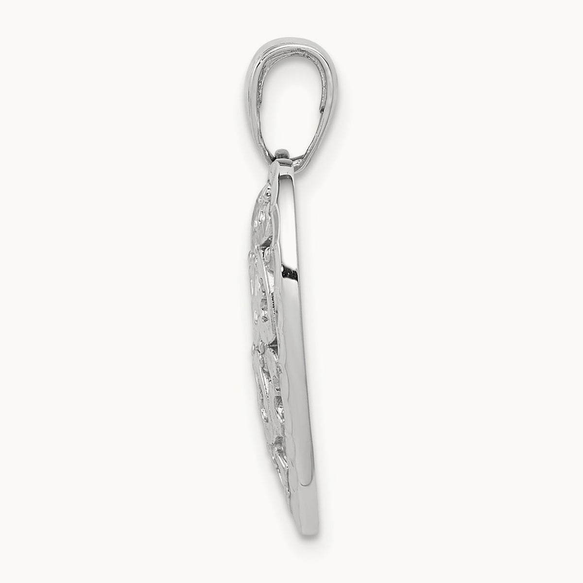 Diamond-cut Heart Pattern On Heart Charm — 14K White Gold