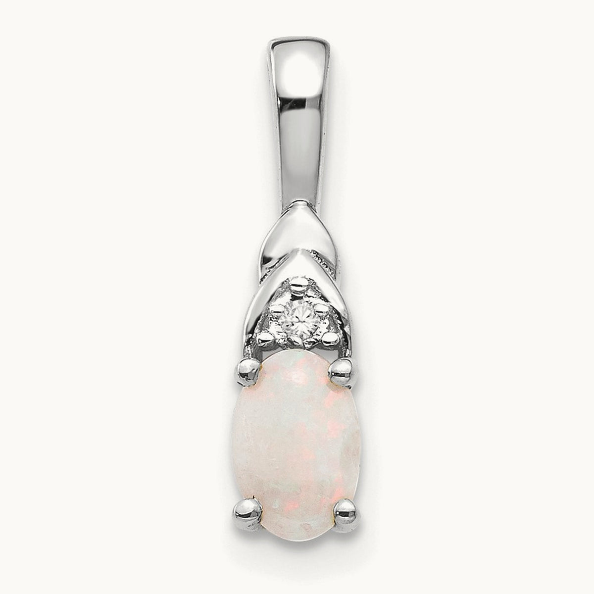 Opal and Diamond Pendant — 14K White Gold