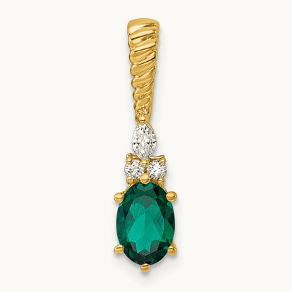 Polish Diamond and Lab Created Emerald Twisted Chain Slide — 14K Yellow Gold