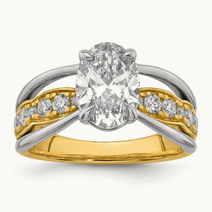 14ktt Certified Oval Center Lab Grown Diamond VS+ F+ Ring