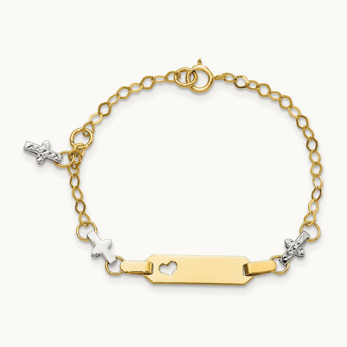 Baby Polished and Textured Cross with 1in extension ID Bracelet — 4.5mm