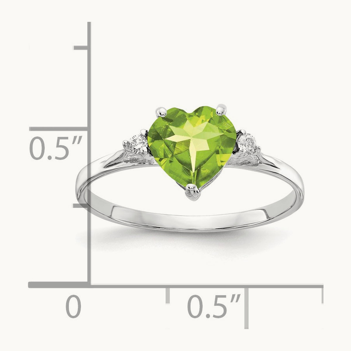 Heart Peridot AA Diamond ring, 7mm, 14K White Gold